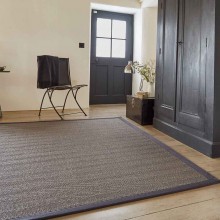 Sisal Havana Titanium Rug with Characol Cotton Border with Chair, wardrobe Long Shot